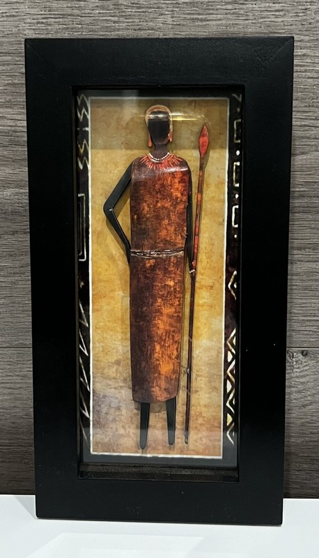 Set Of 3 African Native People 3D Inset Wooden Frame Wall Decor 5”X1.25”X9.75” gallery