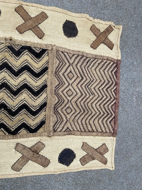 Vintage Handwoven African Kuba Cloth Panel Raffia Textile 40”X 17” - Bin Yak gallery