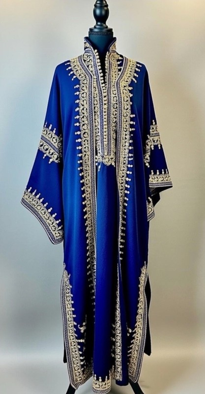 Vintage 1960s Moroccan Royal Blue Takchita – 2pc Hand-Couched Gold Terz Ensemble