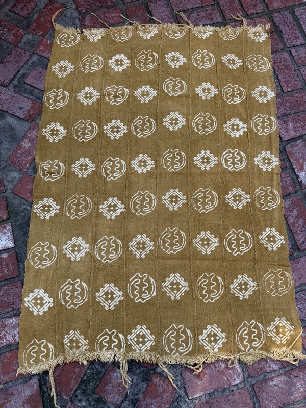 Vintage African Mustard Yellow Mudcloth 56” L x 40” W Textile | No. 114 gallery