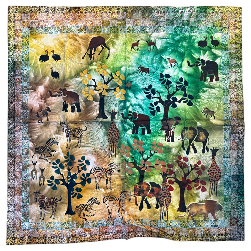 African Batik Wall Hanging Zimbabwe Hand Printed Animals Tapestry Elephant 53×53