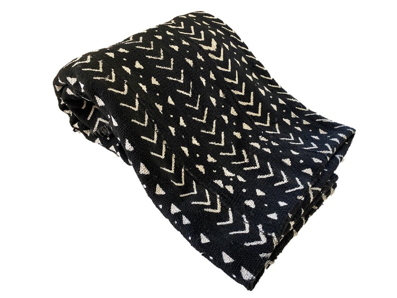 African Bogolan Black and White Mud Cloth Textile Mali 49″ by 61″