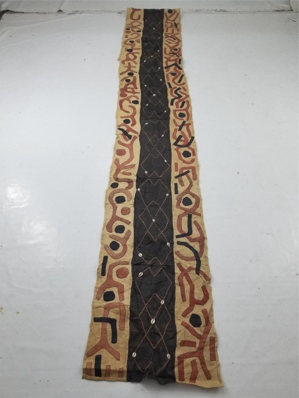 Antique Traditional Handwoven African Kuba Cloth Raffia Textile Runner 173×21 in