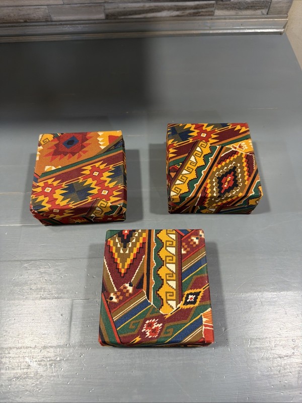 Set Of 3 Ashanti Note Card Boxes, Ghana Kente Inspired Theme