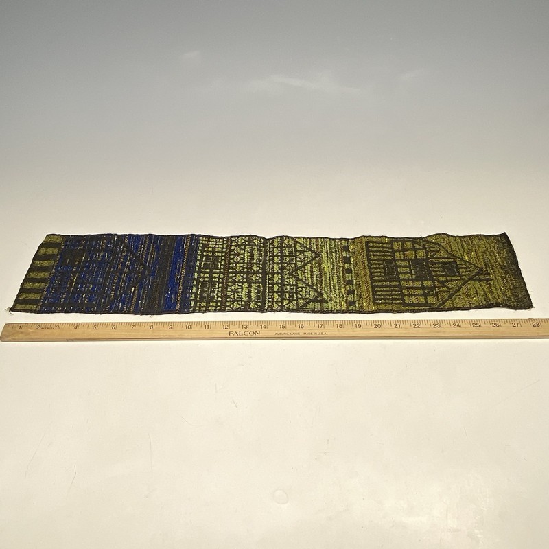 Vintage Hand-Woven African Textile Strip – Geometric Pattern 28” Blue/Gold gallery