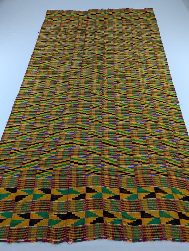 Vintage African Handwoven Patchwork Ghanaian Multicolor Kente Cloth 118x64in