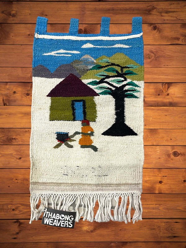 African Wool Tapestry Wall Hanging Hand Woven Art from Kingdom of Lesotho 16x30” gallery