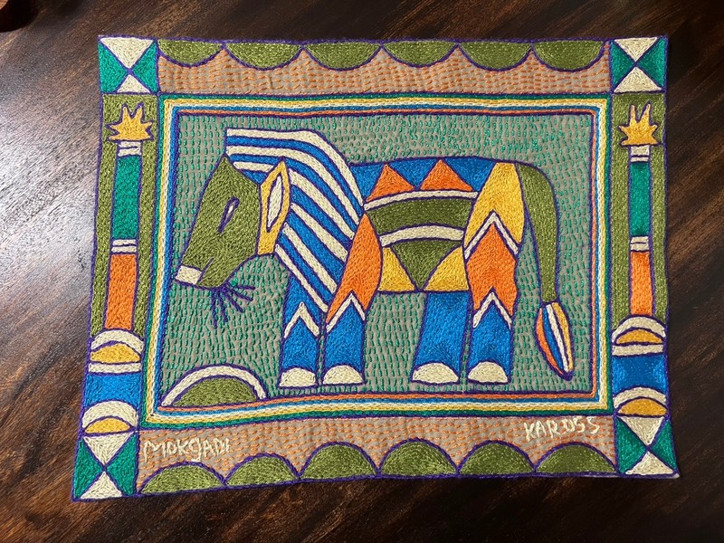 Lion Kaross South African Art Hand-Embroidered Placemat Tapestry