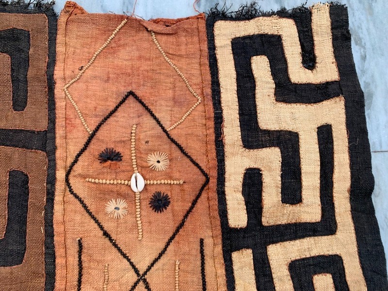 2x4 Antique African Kuba Showa Cloth Raffia Handmade Textile Natural Woven gallery