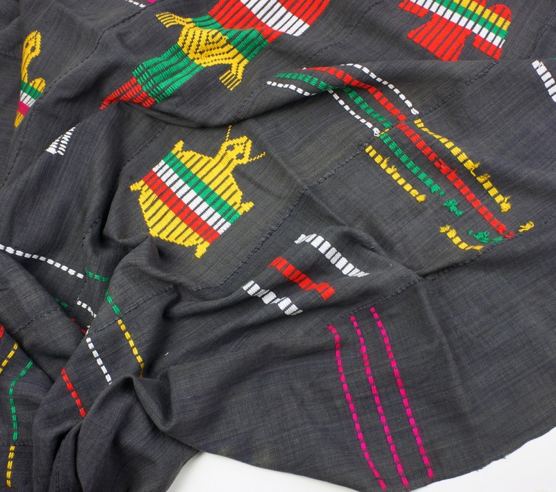 Vintage Baule embroidered cloth - crocodile, turtle, bird from Ivory Coast BL52 gallery