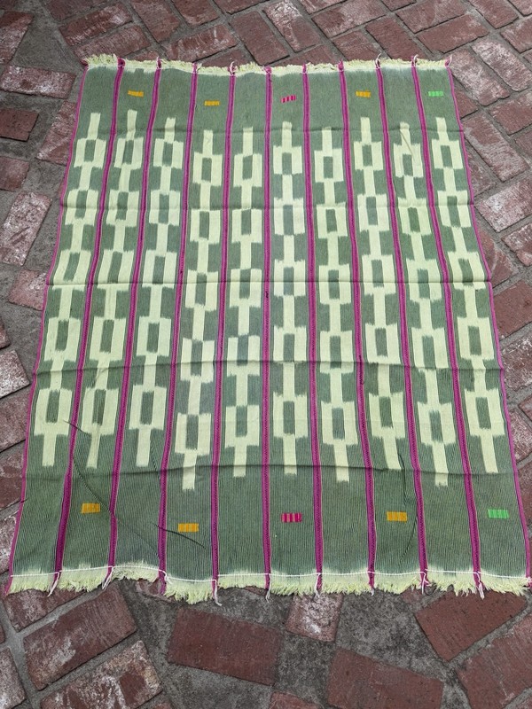 Vintage African Indigo + Lime + Pink Stripes Baule Mudcloth 55”L x 42”W | No. 74 gallery