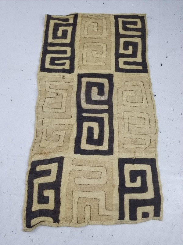 Vintage Handwoven African Kuba Cloth Raffia Textile Panel 42×22 inches