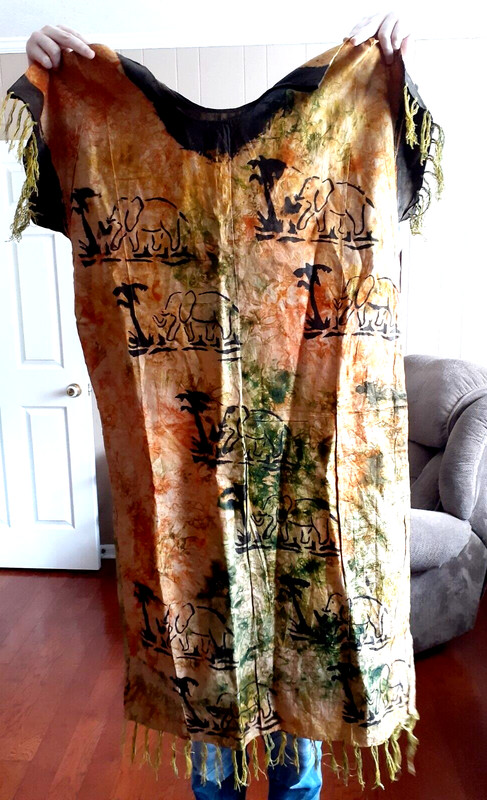 Vintage African Batik Wax Cloth Dress from Ghana