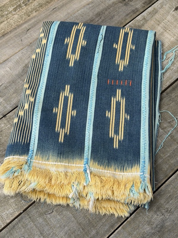 Vintage African Indigo Baule Mudcloth Blue Stripes + Gold 55”L x 40”W | No. 144 gallery