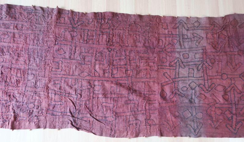 20ft Antique Kuba Raffia Dance Skirt - Congolese Tcaka Ntshak Textile - 240"x32" gallery