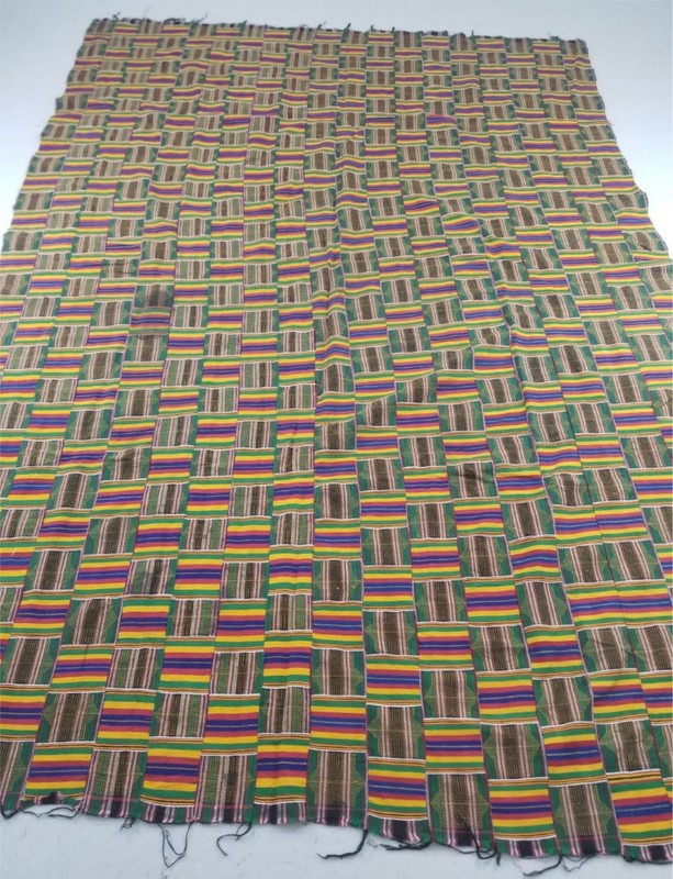 Vintage African Kente Cloth Handwoven Patchwork Ghananian Textile 113x78in