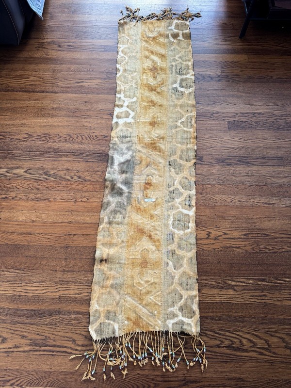 Vtg Handmade African Mud Cloth Runner 67” Textile w/ Beaded Fringe Made In Mali gallery