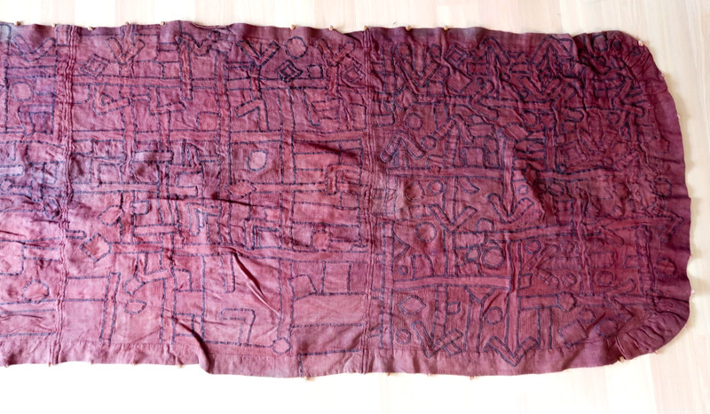 20ft Antique Kuba Raffia Dance Skirt - Congolese Tcaka Ntshak Textile - 240"x32" gallery