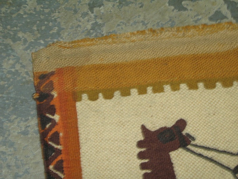South African Wool Weaving Masana Painted Tapestry Swaziland Native Scene 26x67 gallery