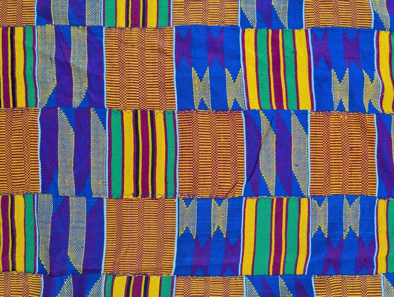 Vintage African Handwoven Patchwork Ghanaian Multicolor Kente Cloth 68x42in gallery