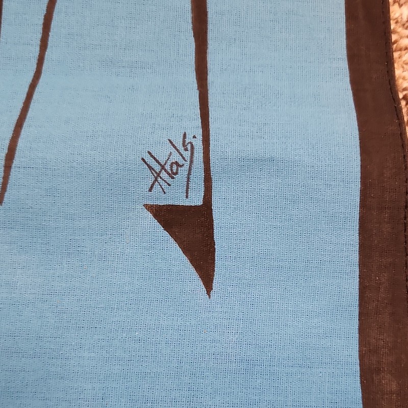 Halsi African Handmade Textile Wall Hanging Blue Pink Art Signed Stylized Figure gallery