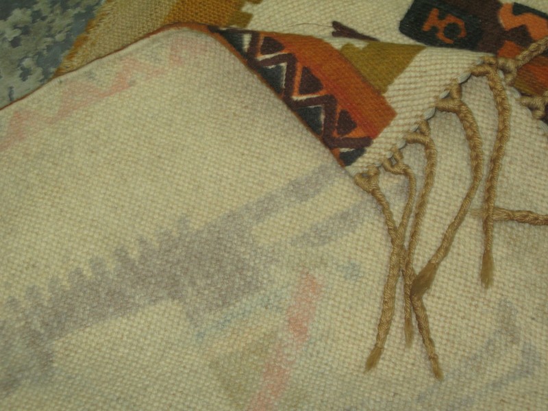 South African Wool Weaving Masana Painted Tapestry Swaziland Native Scene 26x67 gallery