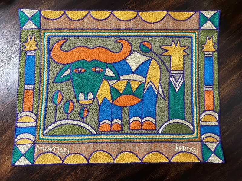 Kaross South African Hand-Embroidered Buffalo Tapestry Placemat