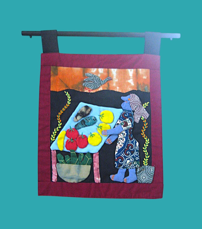 Zimbabwe, Africa Fabric Wall Hanging; Signed, Weya Quilt Style w/ Hanger