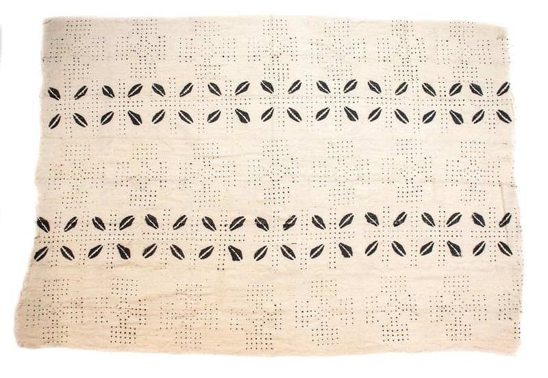 White Bogolan Mali Mud Cloth Jumbo Cowrie Design African Black and White Cotton