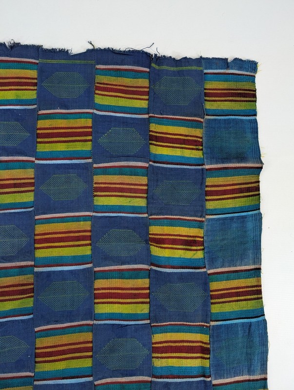 Vintage African Handwoven Patchwork Ghanaian Kente Style Textile 112x57in gallery