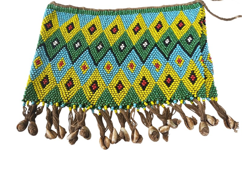 #67 Vintage Ceremonial Skirt Kirdi Beaded Cache Sex Pikuran Cameroon 18" w gallery