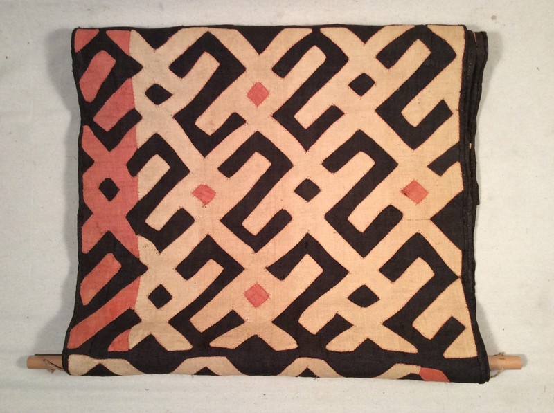 Antique African Raffia Textile, Black White and Red Pattern gallery