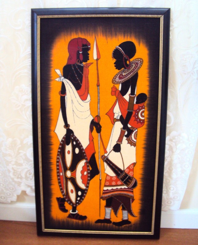 SIGNED ORIGINAL 32" VINTAGE MAASAI BATIK ART African Textile LARGE RICH COLOR!!