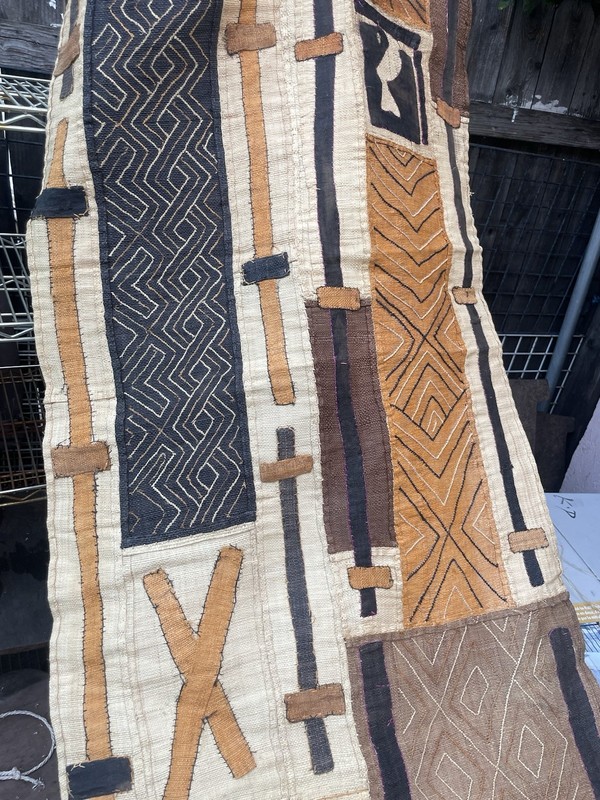 Large Vintage African Kuba Cloth - Hand Woven Raffia Textile 100x25 inches gallery