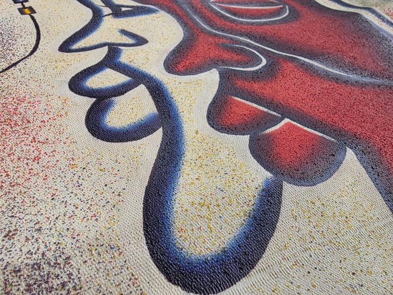 Vintage African Style Sand Art Textile Wall Hanging Signed “Siku” Abstract Faces gallery