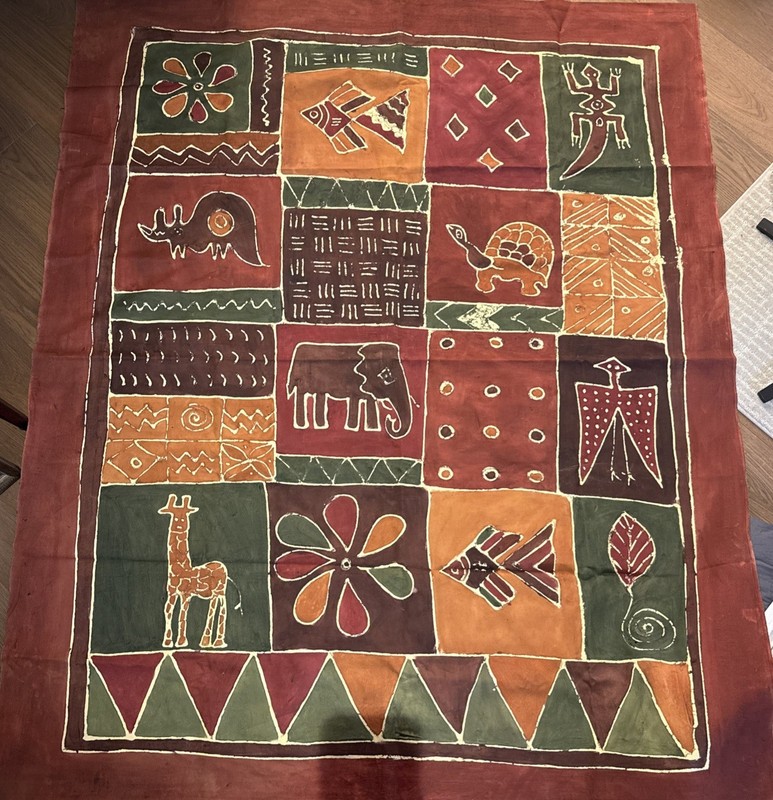Rare 74” x 60” Batik Tapestry Zimbabwe Folk Art African Sadza Fabric Handmade