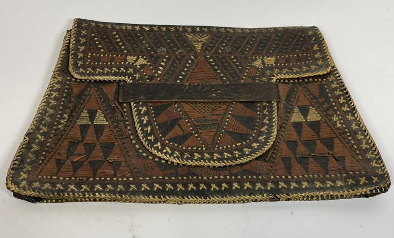 Vintage Tuareg Africa Burkina Faso Pierced Leather Clutch Satchel 11" Handbag gallery