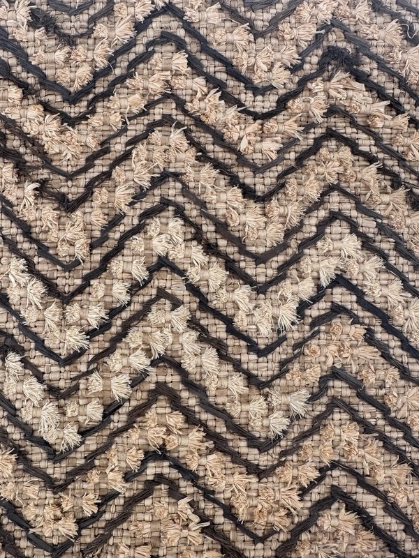 Vintage Framed Kuba Raffia Textile in Carved Geometric Wood Frame gallery
