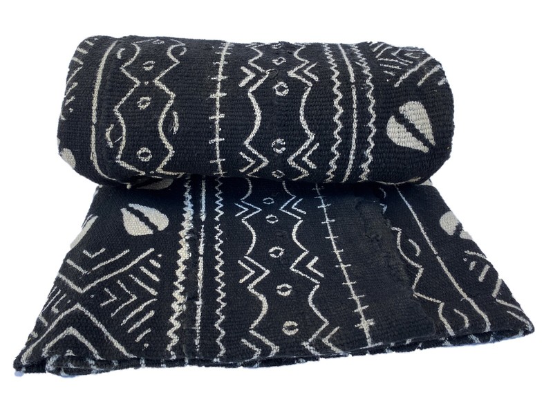 African Bogolan Black and White Mud Cloth Textile Mali 41 " by 60" gallery