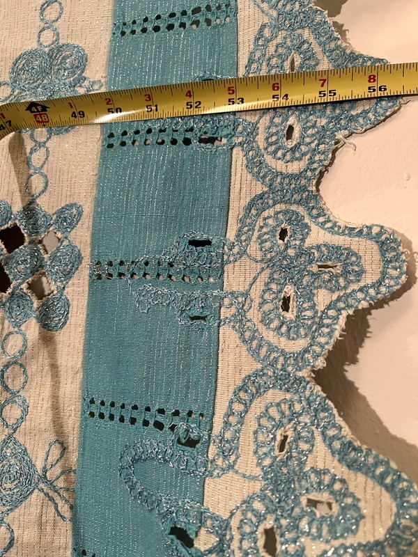 Nigerian Yoruban Aso Oke Blue White Embroidered Textile Tapestry 56” W x 76” H gallery