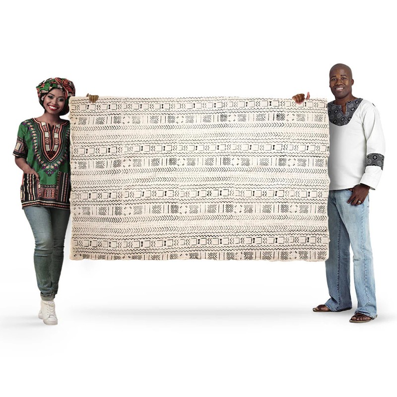 White Bogolan Mali Mud Cloth Geometric Design African Black and White Cotton gallery