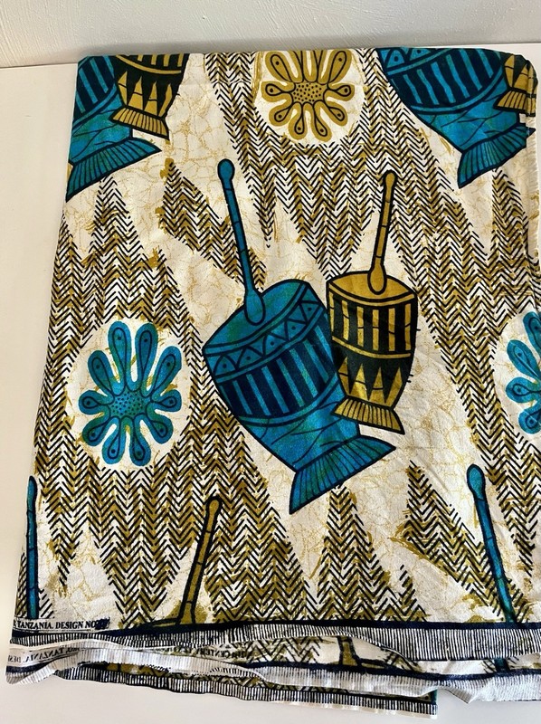 Vintage African Wax Fabric Drum Print 60” X 42”