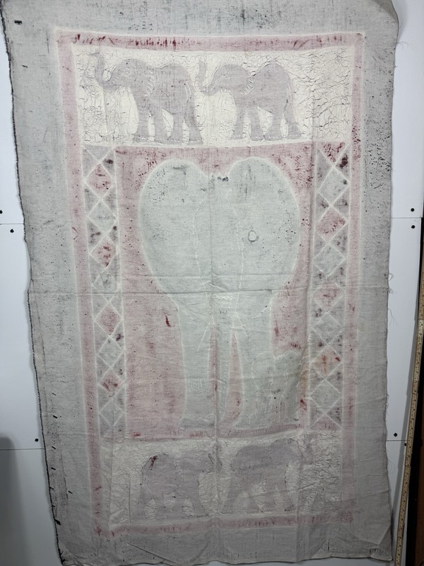 African Batik Fabric Wall Art Figural Elephants Cloth 60” Long X 37” Width READ gallery