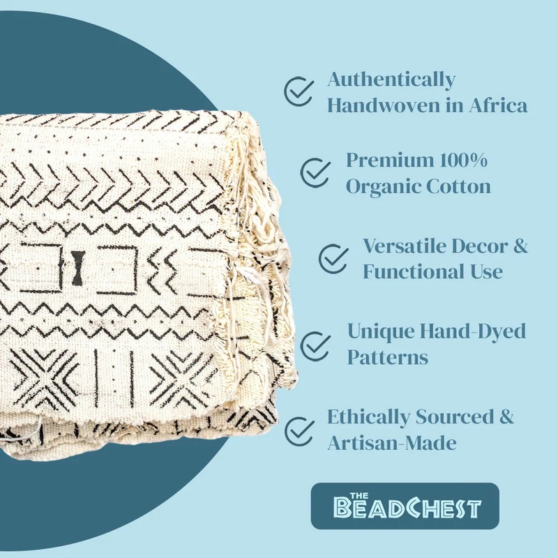 White Bogolan Mali Mud Cloth Geometric Design African Black and White Cotton gallery