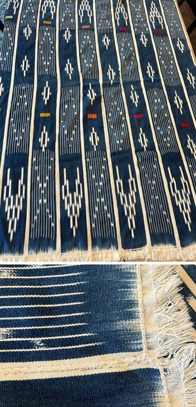 Old Ivory Coast Baule cloth West African textile Indigo dye ikat Repairs