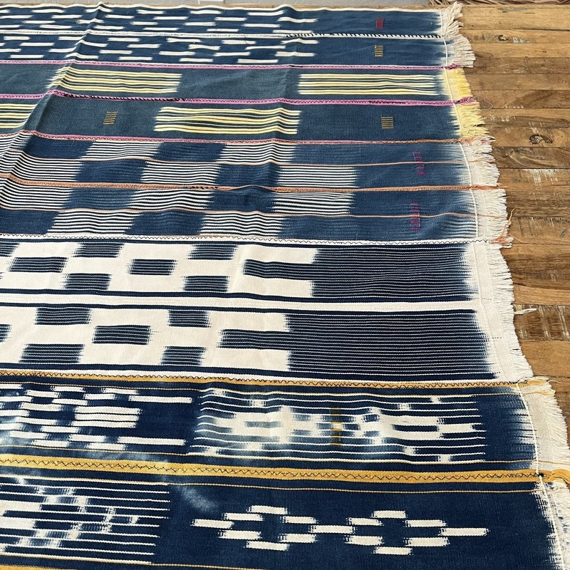 Vintage 1980s African Indigo Baule Fabric Stripes Mudcloth 100% Cotton 55”x 40”
