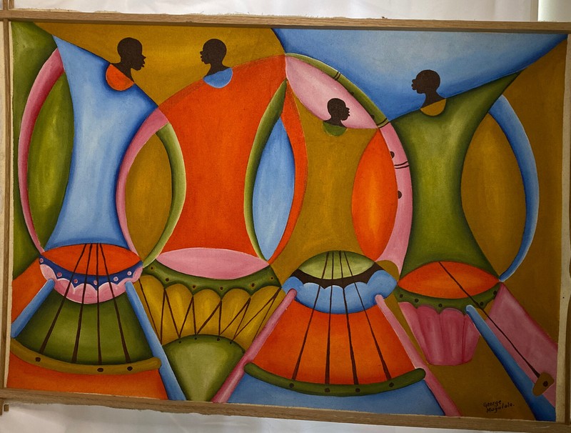 Original African Music Dancers Vivid Painting Art by Ugandan George Mugalula