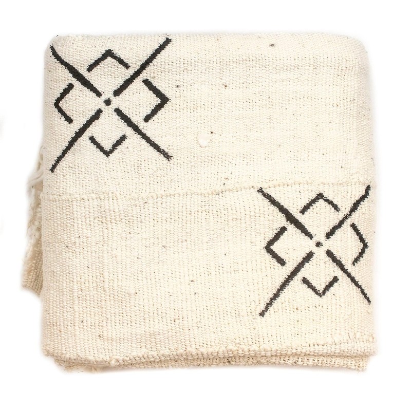 White Bogolan Mali Mud Cloth Bullseye Design African Black and White Cotton