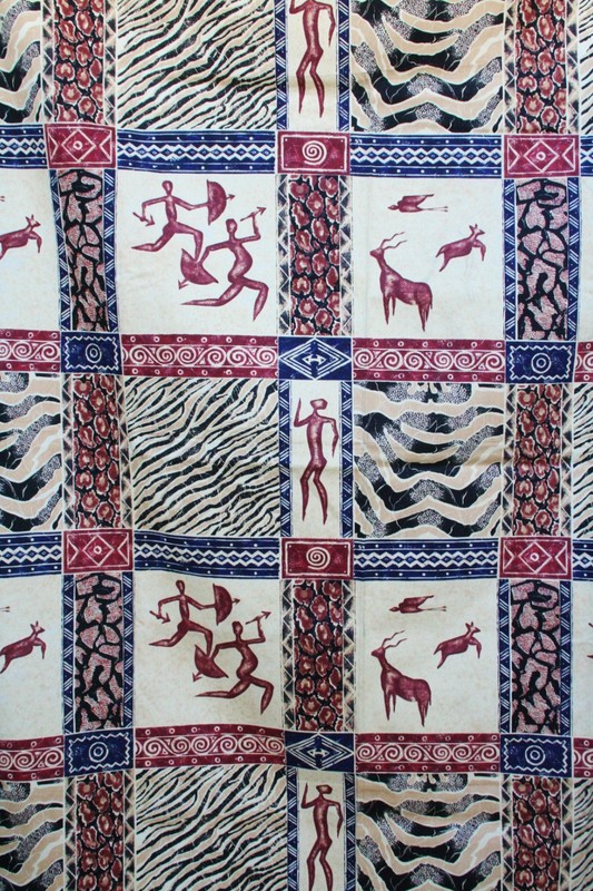African Hunters & Antelope Tapestry Screen Print Zimbabwe Fabric 60X84 VTG NOS gallery