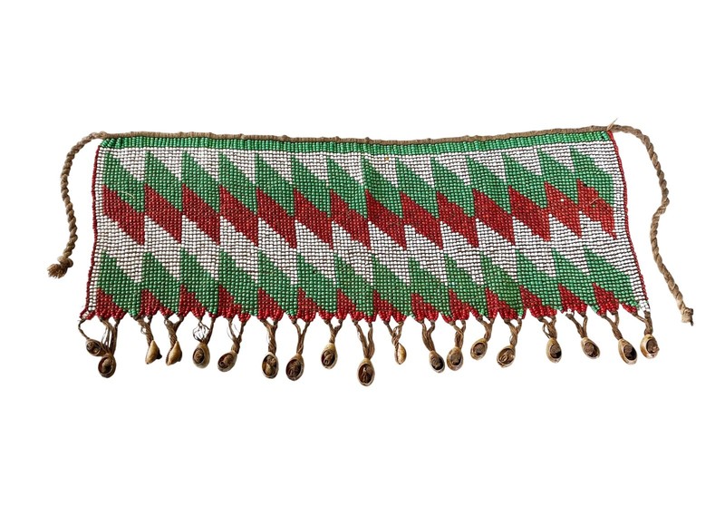 #1423 Vintage Ceremonial Skirt Kirdi Beaded Cache Sex Pikuran Cameroon 18.5″ w